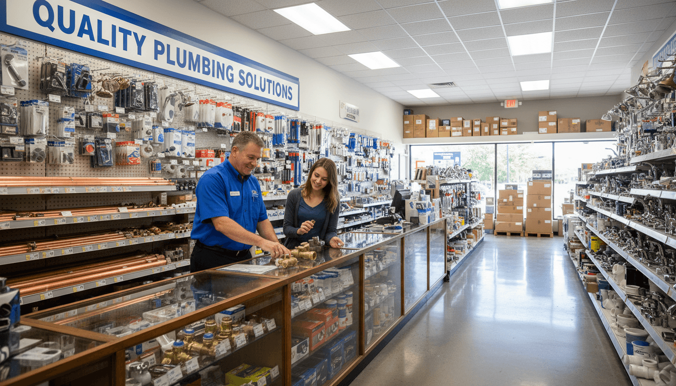 Customer at a plumbing supply counter