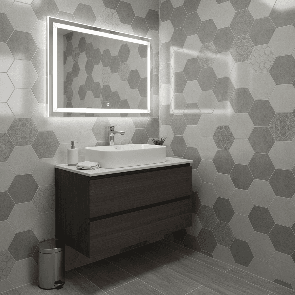 modern bathroom with new sink and tiles professional installation