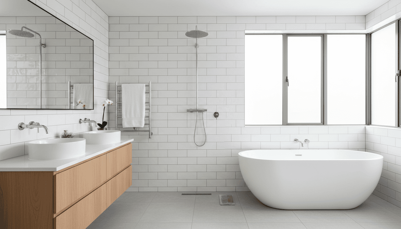 Newly fitted bathroom sink and tiles