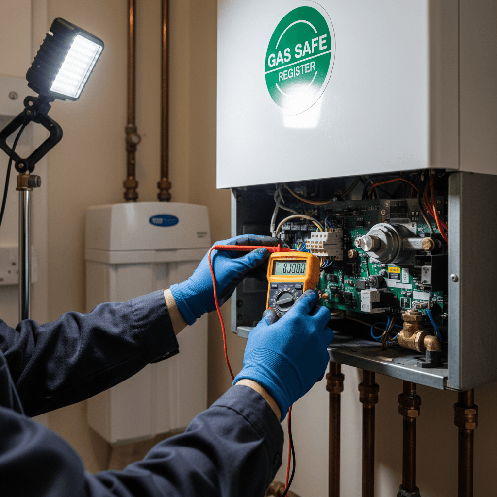 engineer checking boiler pressure gauge