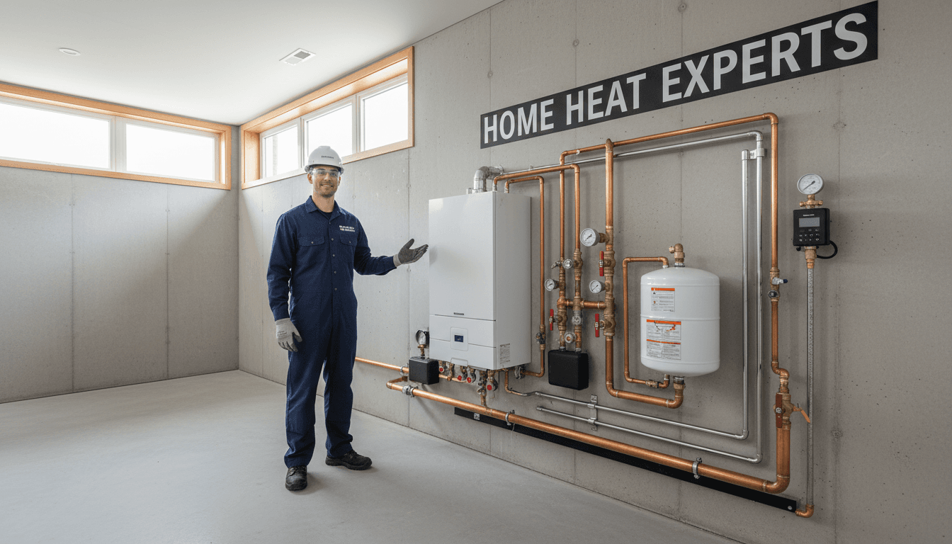 Qualified engineer fixing a central heating boiler